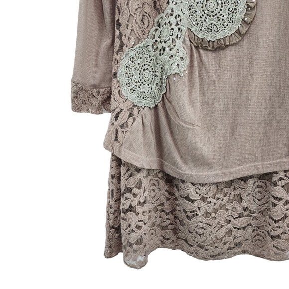 Pretty Angel Women's Linen Blend Lagenlook Lace Detailing Mini Dress - M - Picture 3 of 7